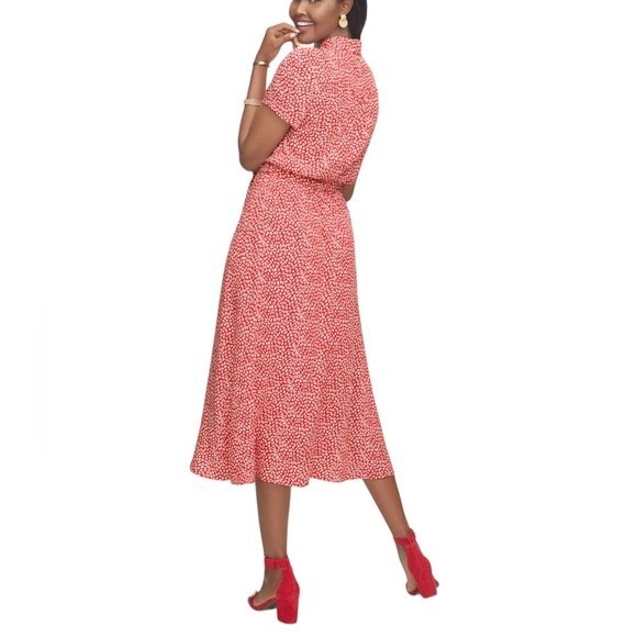Talbots Leopard Tie-Waist Button Front Midi Shirt Dress 3/4 Sleeve Viscose Coral - Picture 2 of 16
